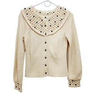 Anthropologie sleeping on snow cream colored  marble beads cardigan sweater SZ S